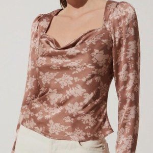 ASTR the Label Taupe Floral Long Sleeve Top, XS